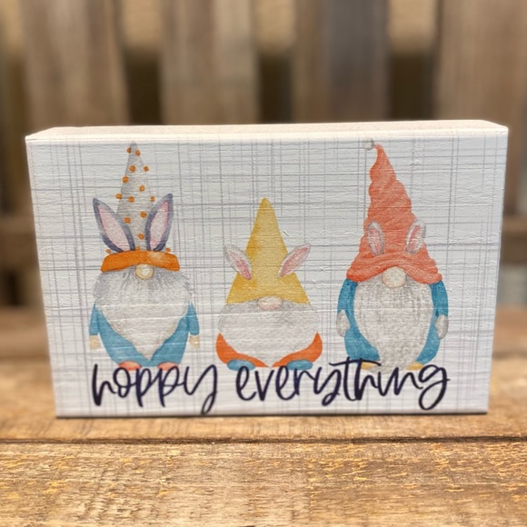 Easter Gnome Decor For Tier Trays, Small Easter Gnome Wood Sign Hoppy Easter - Picture 1 of 10